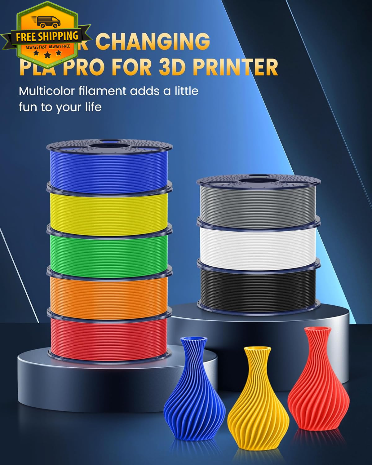 PLA+2.0 3D Printer Filament Bundle, Multicolor PLA+ Filament 1.75mm