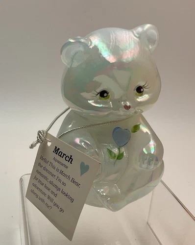Fenton 100th Year March Aquamarine Birthday Bear Signed B Williams  Opal