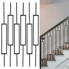 Wrought Iron Balusters - 10Pack - Hollow Single Rectangular Iron Spindles, Decor