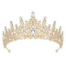 Crown for Women Baroque Vintage Tiaras with Gemstones for Prom Birthday Gold