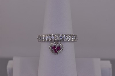 Judith Ripka Sterling Silver Red Ruby Heart Cubic Zirconia Band Ring 925 Sz: 8