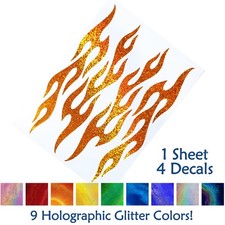 Set Of 4 Flames Holographic Glitter Decals Hotrod Fire Stickers 1334g-sz