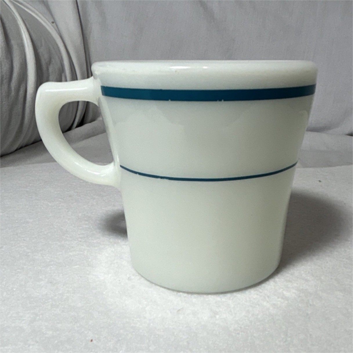Vintage Pyrex by Corning Coffee Cup Mug Rare Teal Double Stripe mid century