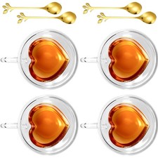 Cappuccino Tassen 240ml, 4er Set Doppelwandige Kaffeegläser mit Henkel & Löff...