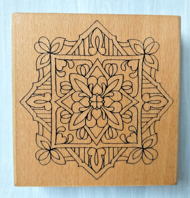 Rubber Ink Stempel, florales Design von Creative Stamping. Holzmontierungsblock.