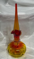 Vintage Blenko Tangerine Amberina Glass Decanter with Flame Stopper