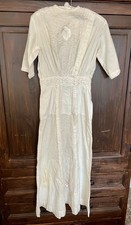 Antique Edwardian White Garden Dress c. 1910s  Silk  Mother-of-Pearl  Estate