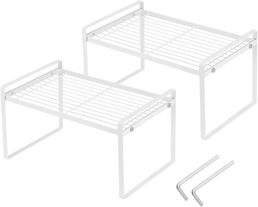 2 Pack Stackable Cabinet Shelf Organiser Metal Kitchen Pantry White RRP £27