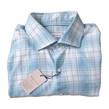 Peter Millar Summer Soft Size XL Cotton Sport Shirt Plaid Button Up Cloud