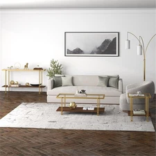 Henn&Hart 45" Brass/Walnut Metal/Glass Coffee Table