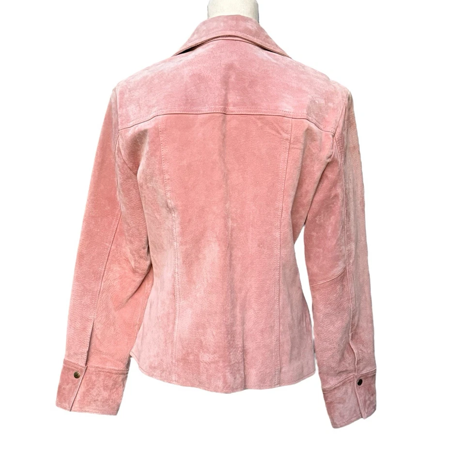 Live a Little Womens Vintage Y2k Suede Jacket Size M Light Pink Snap Front - Image 2 of 4
