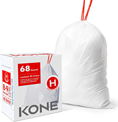 KONE Custom Fit Trash Bags Compatible with Simplehuman Code H, 68 Count Drawstri