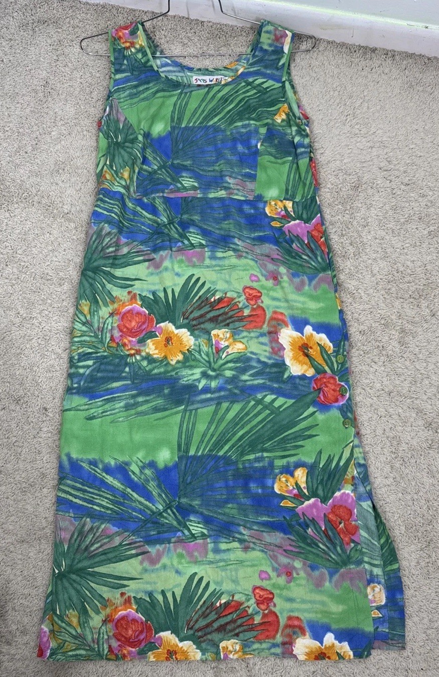 VTG Jams World Sleeveless Midi Floral Pocket Dress Whimsical Colorful Size M