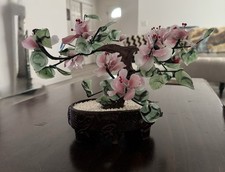 Vintage Chinese Decorative Semi Stone Jade Glass Bonsai Tree