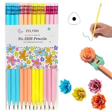 Fun Triangle Pencils with Flower Shaped Shavings Pre-sharpened 12 Pack