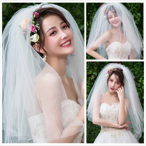 Elegant Short Bridal Tulle Veils Two Layers with Comb Wedding Accessories White - Picture 9 of 21