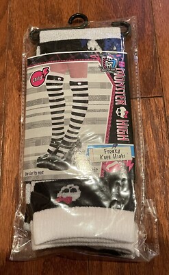 Monster High Black, White & Glitter Silver Freaky Knee High Socks Child One Size