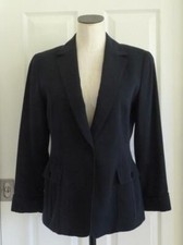 Lafayette 148 USA Made Navy-Black Cotton Pleat Pockets Cuffed Blazer Jacket 8