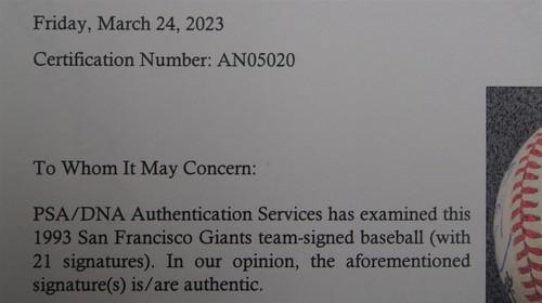 1993 San Francisco Giants Team-SIGNED Baseball PSA/DNA LOA #AN05020 Baker &Bonds - Picture 8 of 11