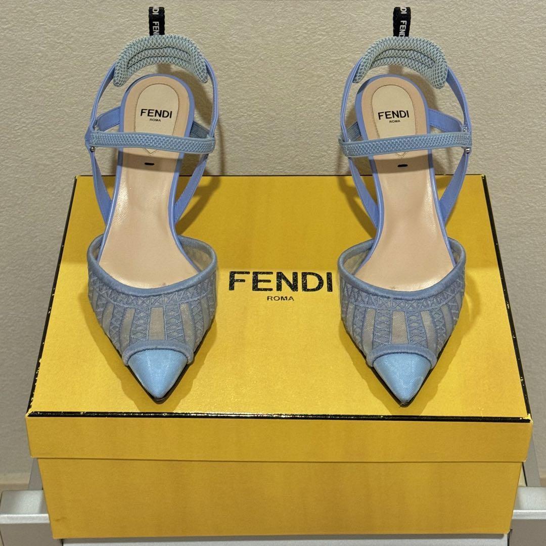 FENDI Colibri Blue Pointed Toe Pumps EU36 US6 Logo Heel