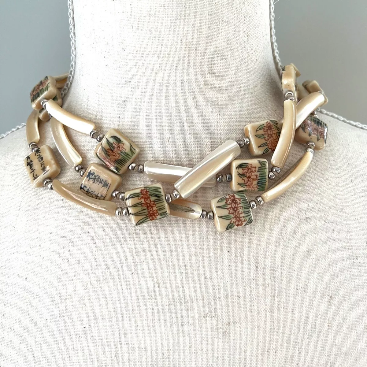 Limited Edition Carolee Shell Sterling Silver Asian Design Multi