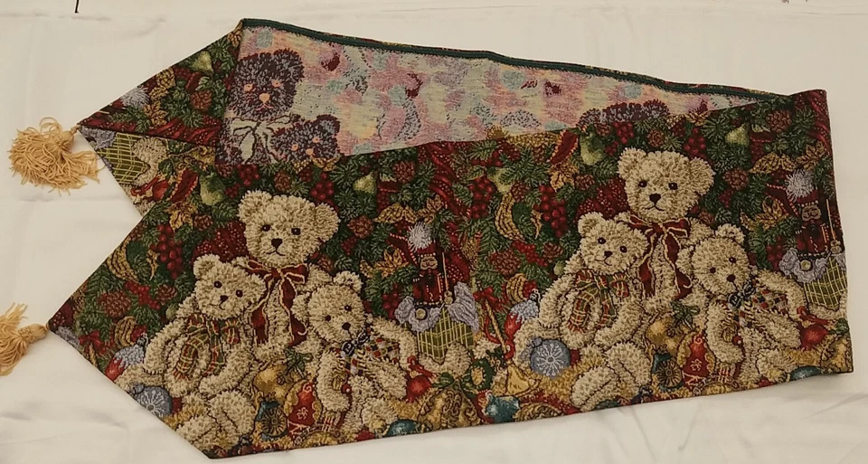 IMPRESIONANTE Ositos de Peluche Navidad Verde Rojo Cinta Cascanueces Corredor de Mesa 13x70 Foto 2 de 4