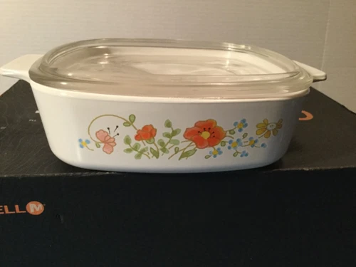 Corning Ware Wildflower CASSEROLE DISH  A-1-b w/ Pyrex  A7C lid 1  qt. (lg) 
