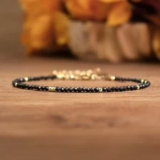 Shungite Stone Minimalist Dainty Bead Healing Protection Strength Women Bracelet