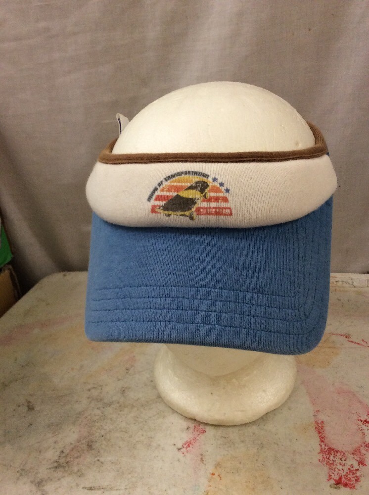 Vintage Blue & White Snapback Visor Cap with Transportation Design  