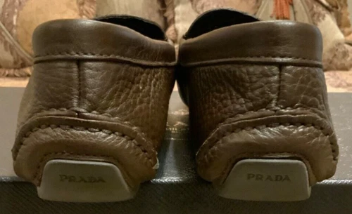 PRADA Dark Brown Saffiano Leather Penny Drivers Size 39.5