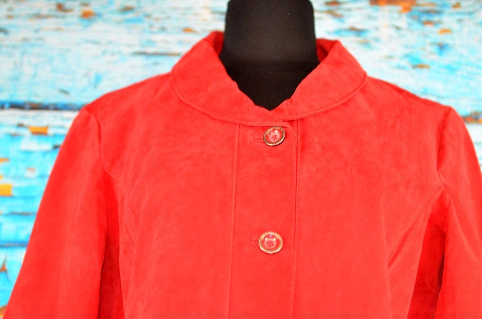 Christopher Banks Women's Leather Blazer Size Large Casual Red Fringed Boho Cute - Изображение 2 из 4