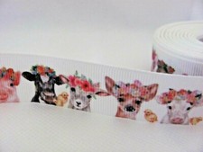 Farm Animals and Flowers 1 inch Grosgrain Ribbon