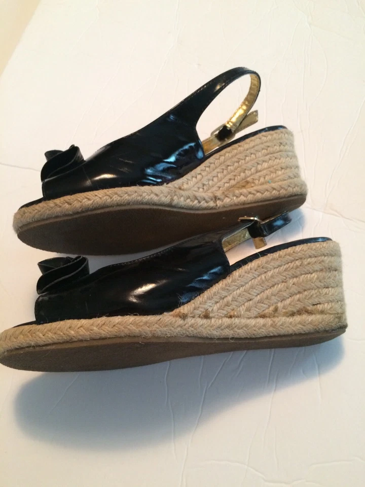 Lane Bryant Platform Slingback Wedges Black Patent Leather Women's Size 7W - Изображение 3 из 4