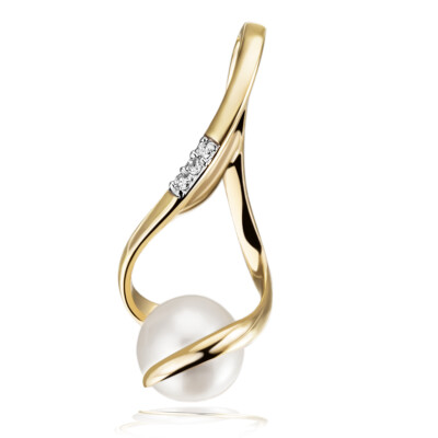 Goldmaid Anhänger Süßwasserperle Perle 585er Gelbgold 3 Diamanten SI/H 0,02 ct.