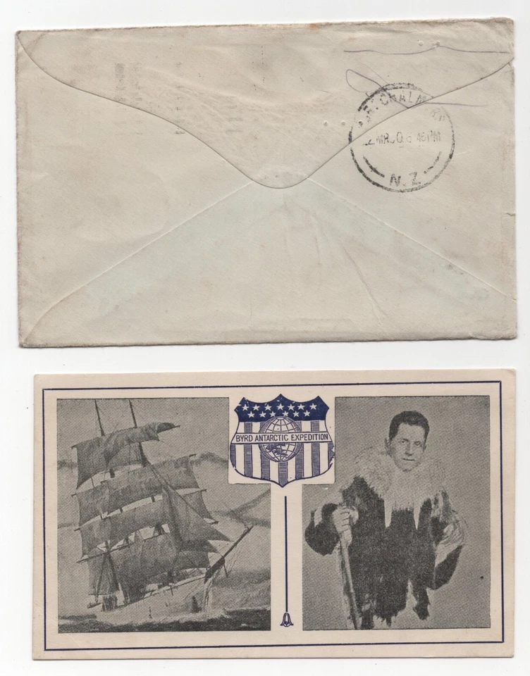 NEW ZEALAND ANTARCTICA 1930 EXPEDITION COVER & CARD AUTOGRAPHED BY JJ BAYER - Image 2 of 2