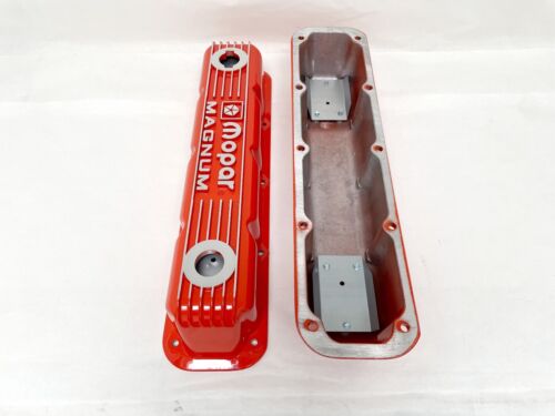 NOS Mopar MAGNUM Valve Cover Set, 5.2L / 5.9L V8 - Orange Classic Finned - Picture 3 of 5