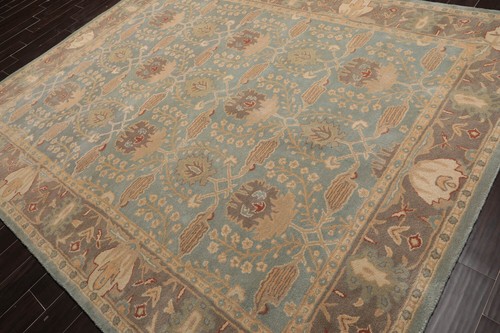 William Morris 8' x 10', 9’ x 12’ Handmade 100% Wool Oriental Area Rug Aqua - Picture 3 of 9