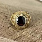 3Ct Oval Lab-Created Red Garnet 14K Yellow Gold Plated West Point Military Ring