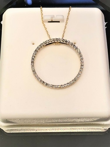Pendant Set w/ Diamonds w/ 14kt Gold Necklace, Round Hoop Design Pendant – Jewel - Picture 9 of 9