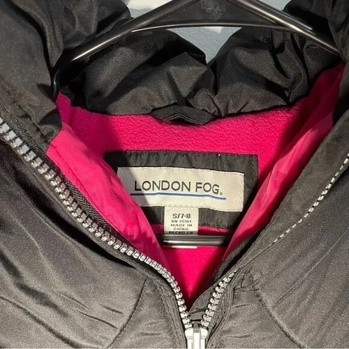 London Fog Black/ Pink Puffer Jacket Girl’s Small 7-8 Kids Outerwear Winter Warm - Picture 3 of 14