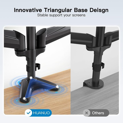 HUANUO Triple Monitor Stand Desk Mount for Three 17-32 Inch Screens, Adjustable - Picture 3 of 8