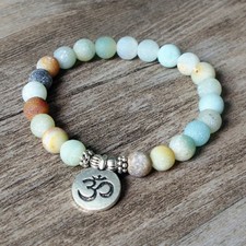 Amazonite Stone Bracelets OM Lotus Buddha Chakra Mala Bracelets For Women Men