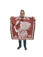 MEXICAN PONCHO WITH HOOD , AZTECA , ONE SIZE , AZTEC WARRIOR , TERRACOTA