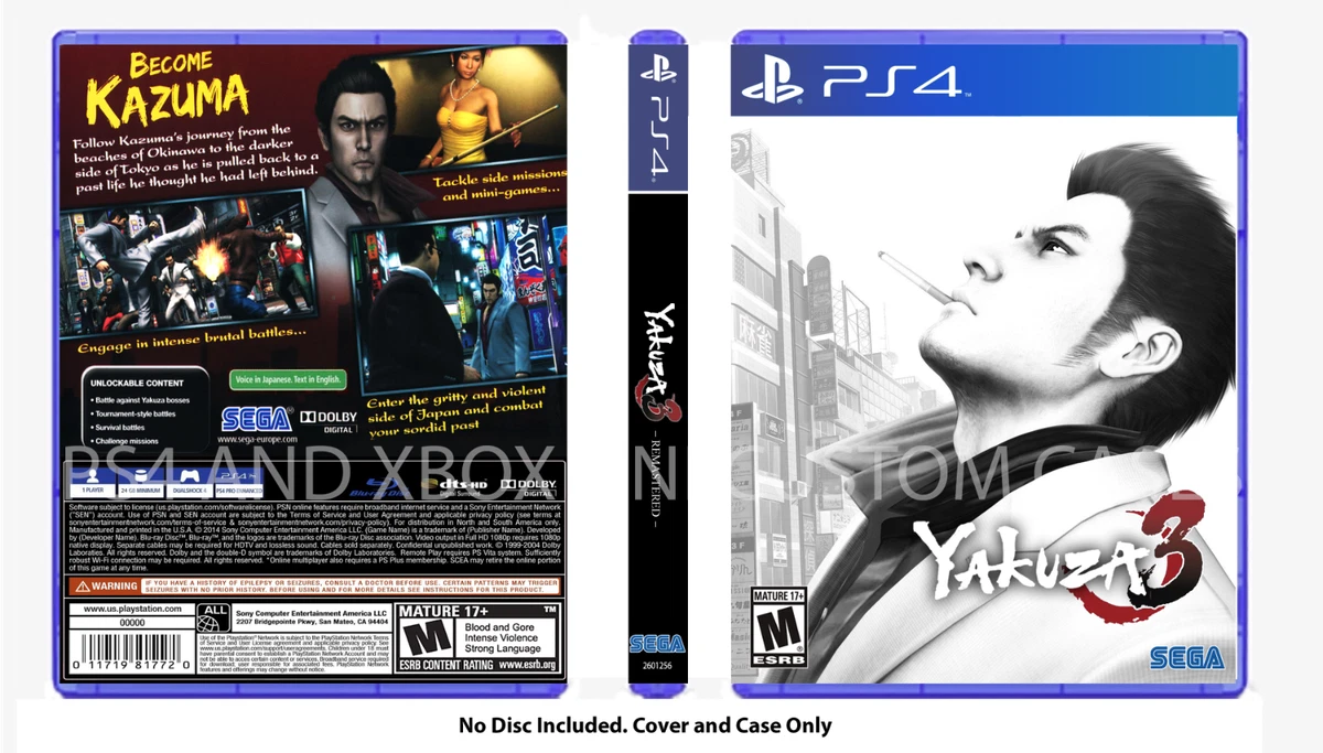 CUSTOM REPLACEMENT CASE NO DISC Yakuza 3 4 5 PS4 SEE DESCRIPTION