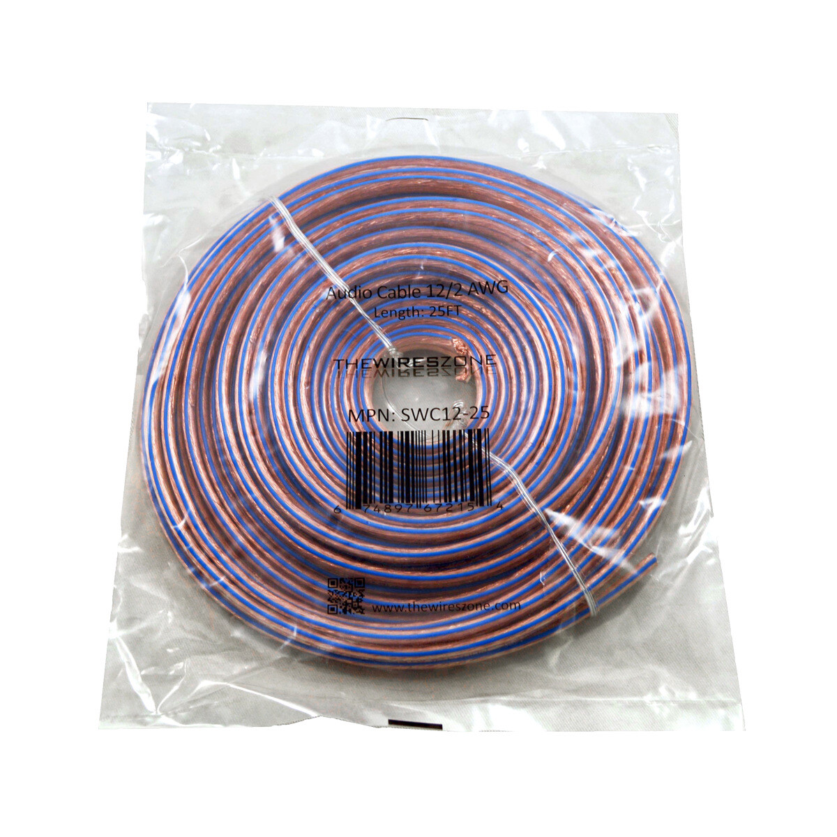 Car Home Audio Speaker Wire Transparent Clear Cable 12AWG 25ft 12/2