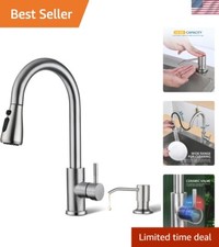 Elegant High Arc Kitchen Faucet with Built-In Soap Dispenser and 3 Spray Modes