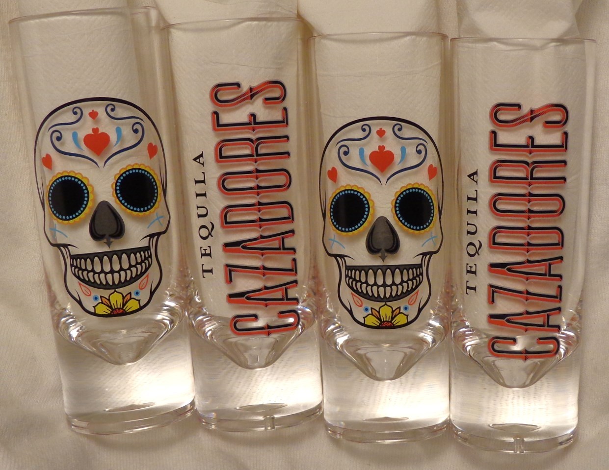 Cazadores Tequila Set of 4 Plastic Shot Glasses Colorful Skull
