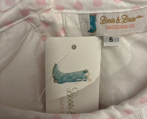 Girls NWT Boots & Bows Smocked Dress Long Easter Bunny Polka Dots Free Bow 6 - Picture 8 of 9