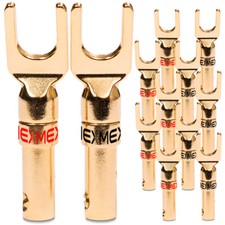 NEXMEX Kabelschuhe vergoldet schraubbar 12x Gabelschuhe für Lautsprecherkabel 