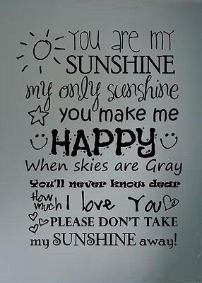 You Are My Sunshine Song Lyrics Vinyl Lettering Decal Wall Words Art Childs Room Ebay